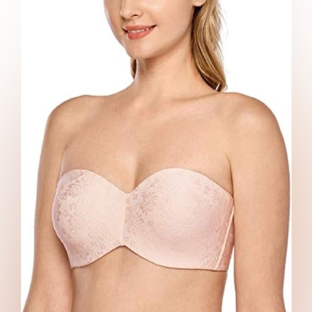 ‼️RARE‼️🎸Delimira🎸🔥NWT🔥Floral Jacquard Minimizer Strapless Bra—36DD